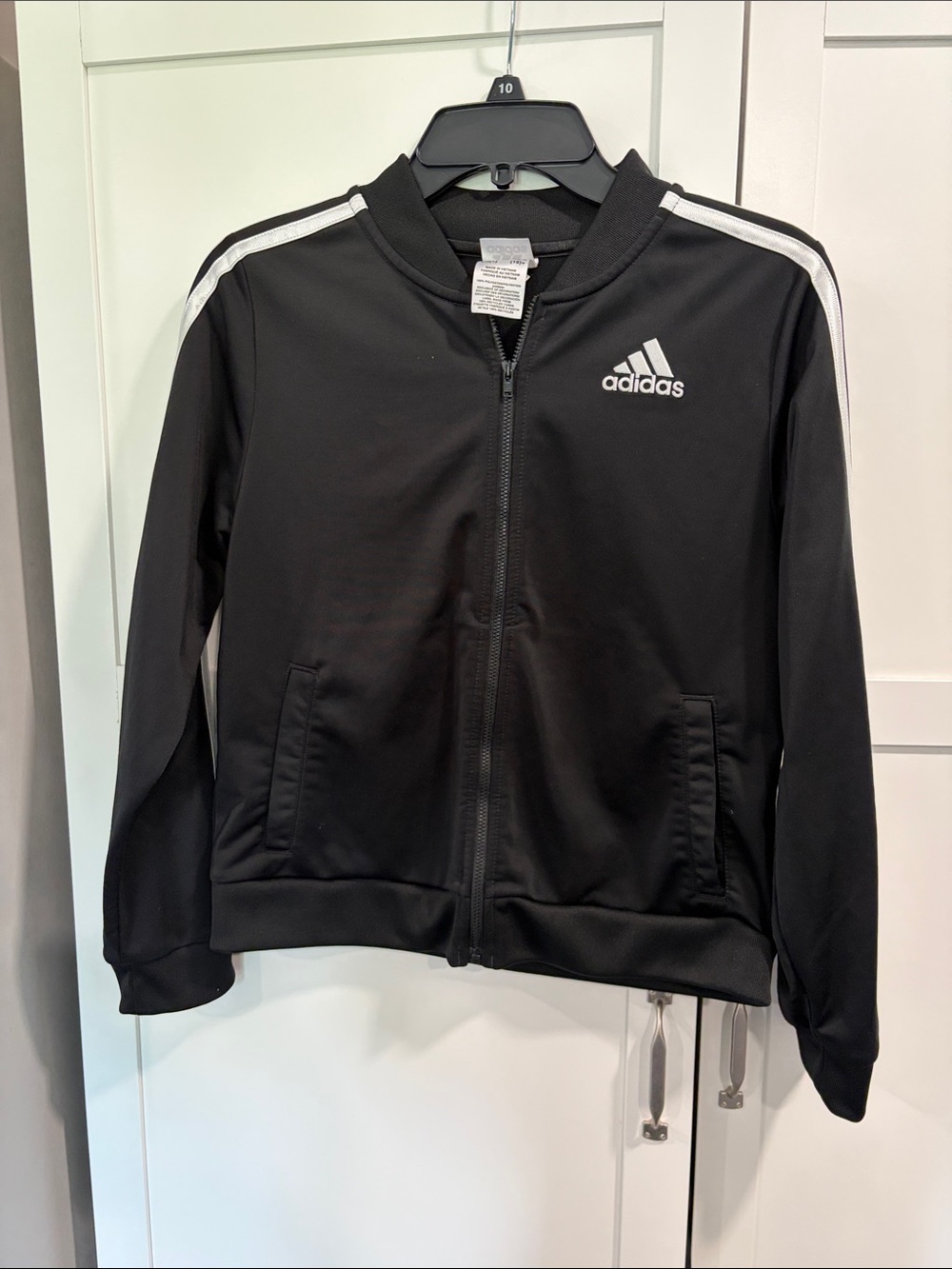 adidas Black Track Jacket with White Shoulder Stripes